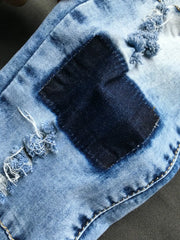 Low Waist Sky Blue Patchwork Skinny Tights Women Pencil Jeans