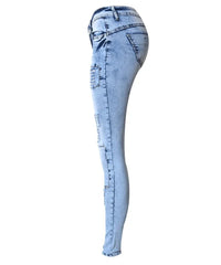 Low Waist Sky Blue Patchwork Skinny Tights Women Pencil Jeans