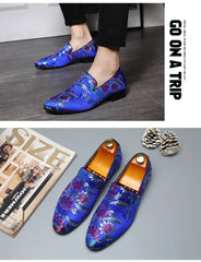 Embroidered Floral Loafers Men Smoking Slippers British Style
