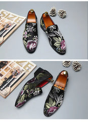 Embroidered Floral Loafers Men Smoking Slippers British Style
