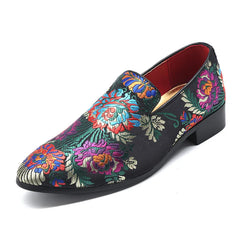 Embroidered Floral Loafers Men Smoking Slippers British Style