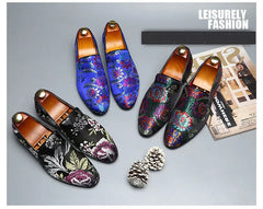 Embroidered Floral Loafers Men Smoking Slippers British Style
