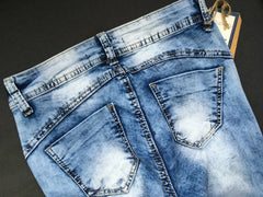 Low Waist Sky Blue Patchwork Skinny Tights Women Pencil Jeans