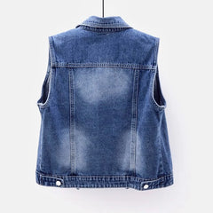 Denim Vest Luxury Pearls Fashion Ripped Autumn Jeans Jacket Sleeveless