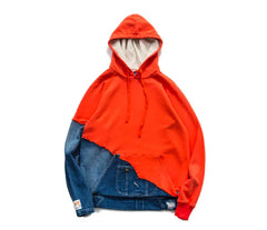 Vintage Denim Patchwork Jackets Hooded Coat