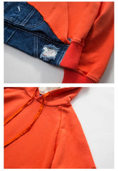 Vintage Denim Patchwork Jackets Hooded Coat