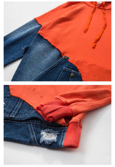 Vintage Denim Patchwork Jackets Hooded Coat