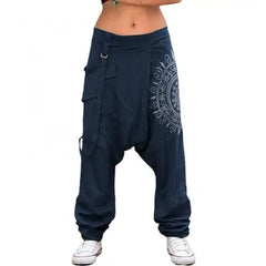 Harem Pants Bootcut Elastic Waist Low Rise Retro Print Saggy Baggy