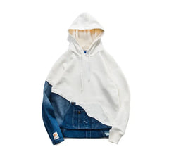 Vintage Denim Patchwork Jackets Hooded Coat