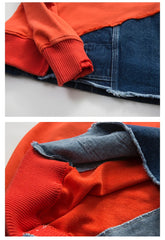 Vintage Denim Patchwork Jackets Hooded Coat