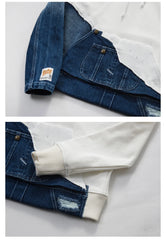 Vintage Denim Patchwork Jackets Hooded Coat