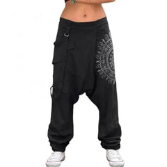 Harem Pants Bootcut Elastic Waist Low Rise Retro Print Saggy Baggy