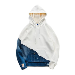 Vintage Denim Patchwork Jackets Hooded Coat