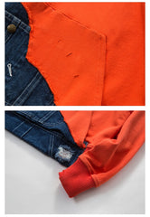 Vintage Denim Patchwork Jackets Hooded Coat