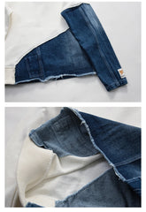 Vintage Denim Patchwork Jackets Hooded Coat