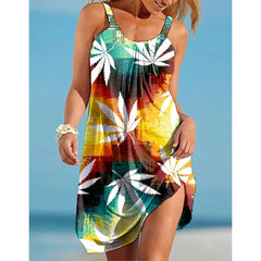 Vintage Green Leaf Print Dresses
