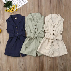Sleeveless Bow-tie Waist Playsuits  Sunsuit Overall Children Clothing