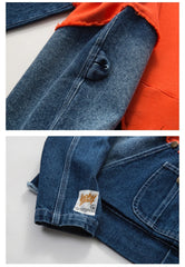 Vintage Denim Patchwork Jackets Hooded Coat