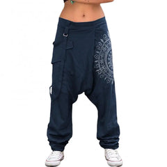 Harem Pants Bootcut Elastic Waist Low Rise Retro Print Saggy Baggy