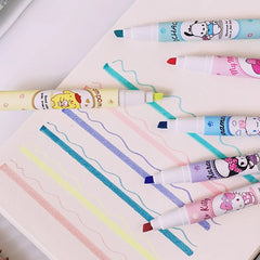 6Pcs Sanrio Highlighter Pen Set Kawaii Hello Kitty Kuromi Melody Cinnamoroll Art Fluorescent Markers Pens School Office Statione