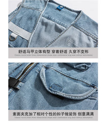 Vest High Street Casual Cargo Denim Vest V-neck