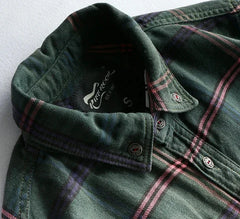 Workwear Plaid Washed Distressed Lapel Versatile Long Sleeve Shirt