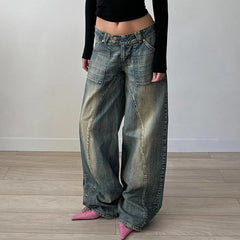 Vintage Washed Loose Fit Jeans Casual Denim Pants