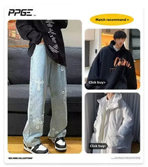American Style Vintage Hip Hop Straight Leg Loose Fit Jeans