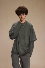 Dirty, dyed and worn fake two long-sleeved T-shirts
