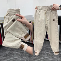 New Cotton Jeans Elastic Waist Harem Pants