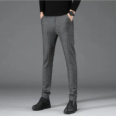 Plaid Trousers Slim Pants Gray Stripe