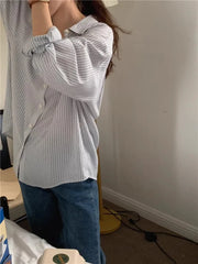 Polo Collar Striped Shirt