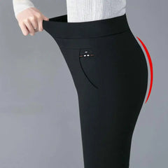 High Waist Casual Stretch Pockets Solid Color Match Top Slim Fit