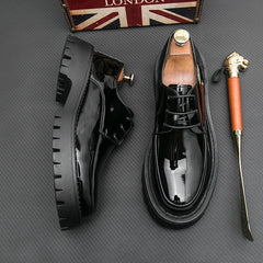 Thick Platform Black Leather Loafers Shoes