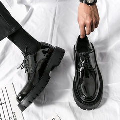 Thick Platform Black Leather Loafers Shoes