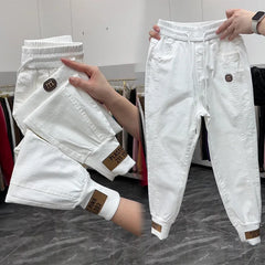 New Cotton Jeans Elastic Waist Harem Pants