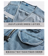 Vest High Street Casual Cargo Denim Vest V-neck