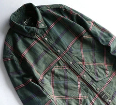Workwear Plaid Washed Distressed Lapel Versatile Long Sleeve Shirt