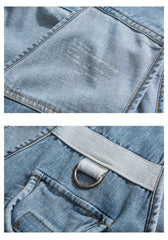 Vest High Street Casual Cargo Denim Vest V-neck
