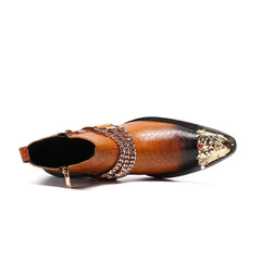 Ankle Boot Genuine Leather Mens Chelsea Crocodile Pattern