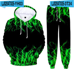 Colorful Flame 3D Print kids Tracksuit Set Casual Hoodie+Pants 2pcs Sets