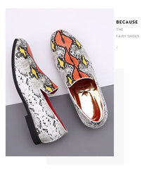 Classic Snake Pattern Loafers Breathable Leather Men's Footwear