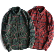 Workwear Plaid Washed Distressed Lapel Versatile Long Sleeve Shirt