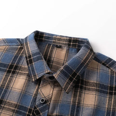 Plaid Flannel Sleeve Blue Loose Shirt