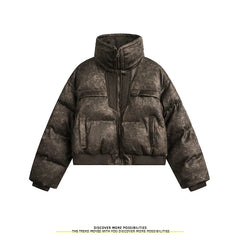 American PU Leather Distressed Cotton Jacket