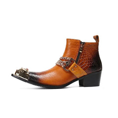 Ankle Boot Genuine Leather Mens Chelsea Crocodile Pattern