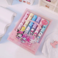 6Pcs Sanrio Highlighter Pen Set Kawaii Hello Kitty Kuromi Melody Cinnamoroll Art Fluorescent Markers Pens School Office Statione