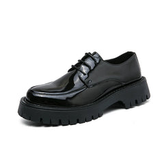 Thick Platform Black Leather Loafers Shoes