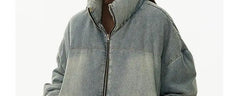 Retro American Neutral Denim Blue down Cotton Jacket