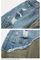 Old Ripped Workwear Fifth Pants Stitching Men's Overalls